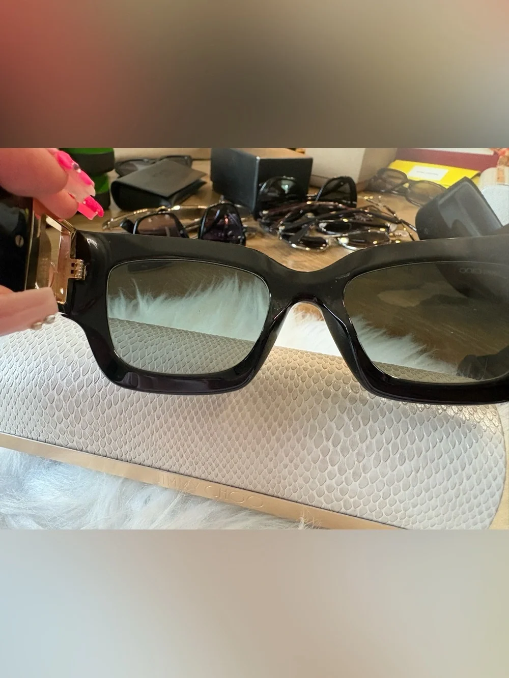 Jimmy Choo Black Sunglasses with Rose Gold Accent Case